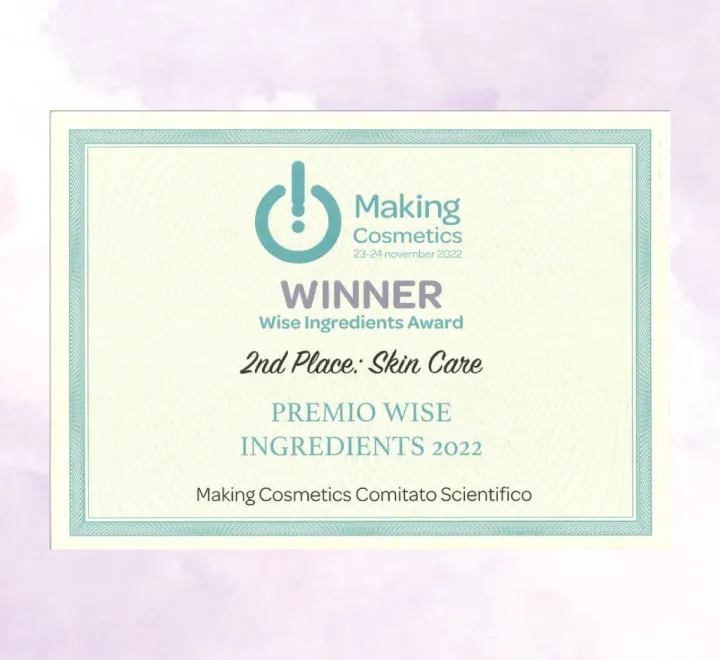 Deuxieme place du prix Skin Care Wise Ingredient